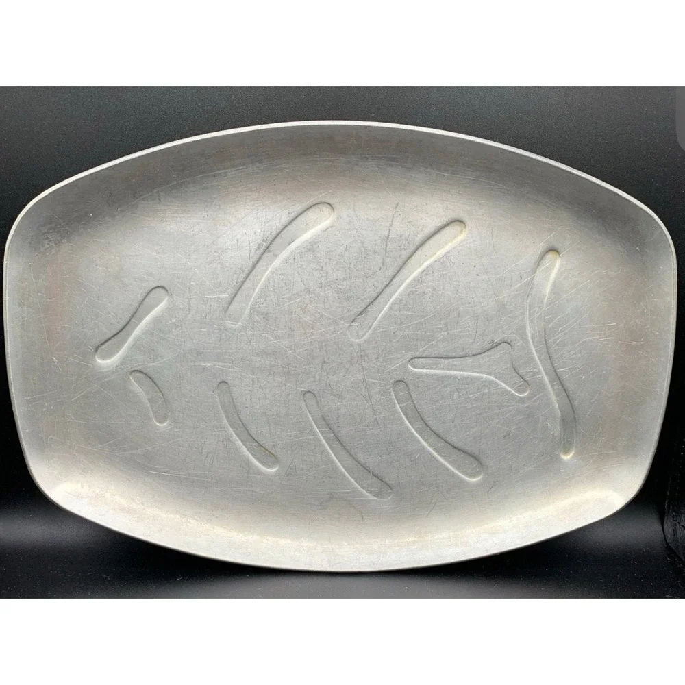 Nordic Ware Steak Platter Holder Aluminum Plate With Embossed Fish Design